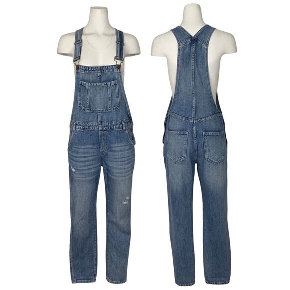 Pistola Denim Bailey Overall XS Old School Blue Distressed Straight Leg Fall - Picture 1 of 13